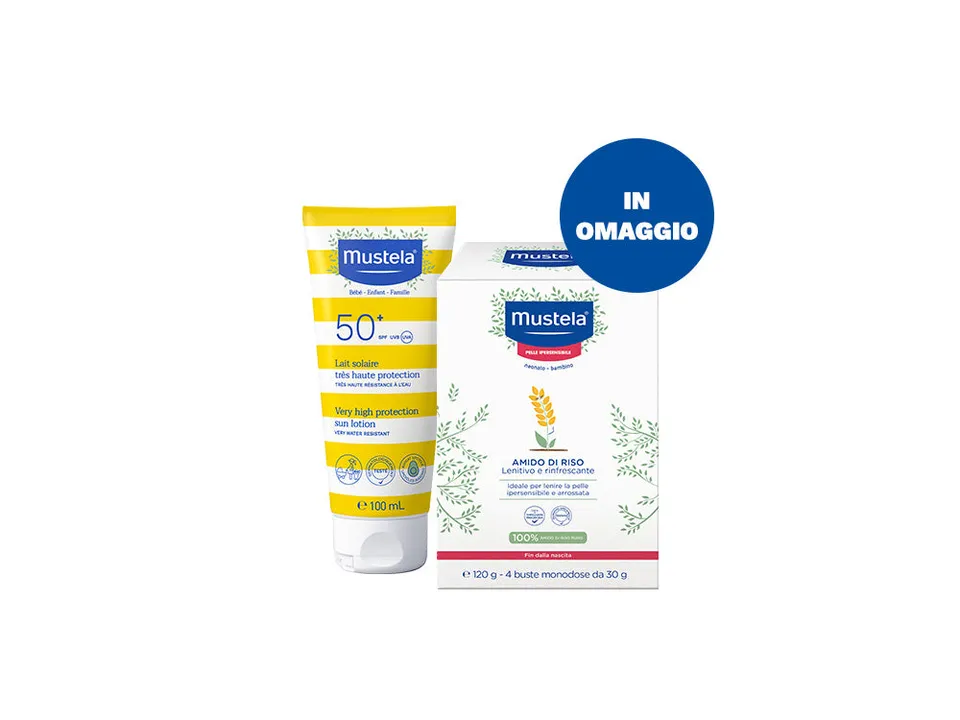mustela-special-pack-latte-solare-spf50-100ml-amido-di-riso-omaggio image 1
